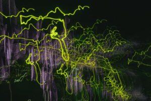 Vibrant abstract light trails captured in Mashhad, showcasing dynamic illumination.