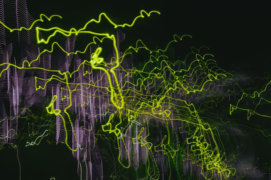 Vibrant abstract light trails captured in Mashhad, showcasing dynamic illumination.